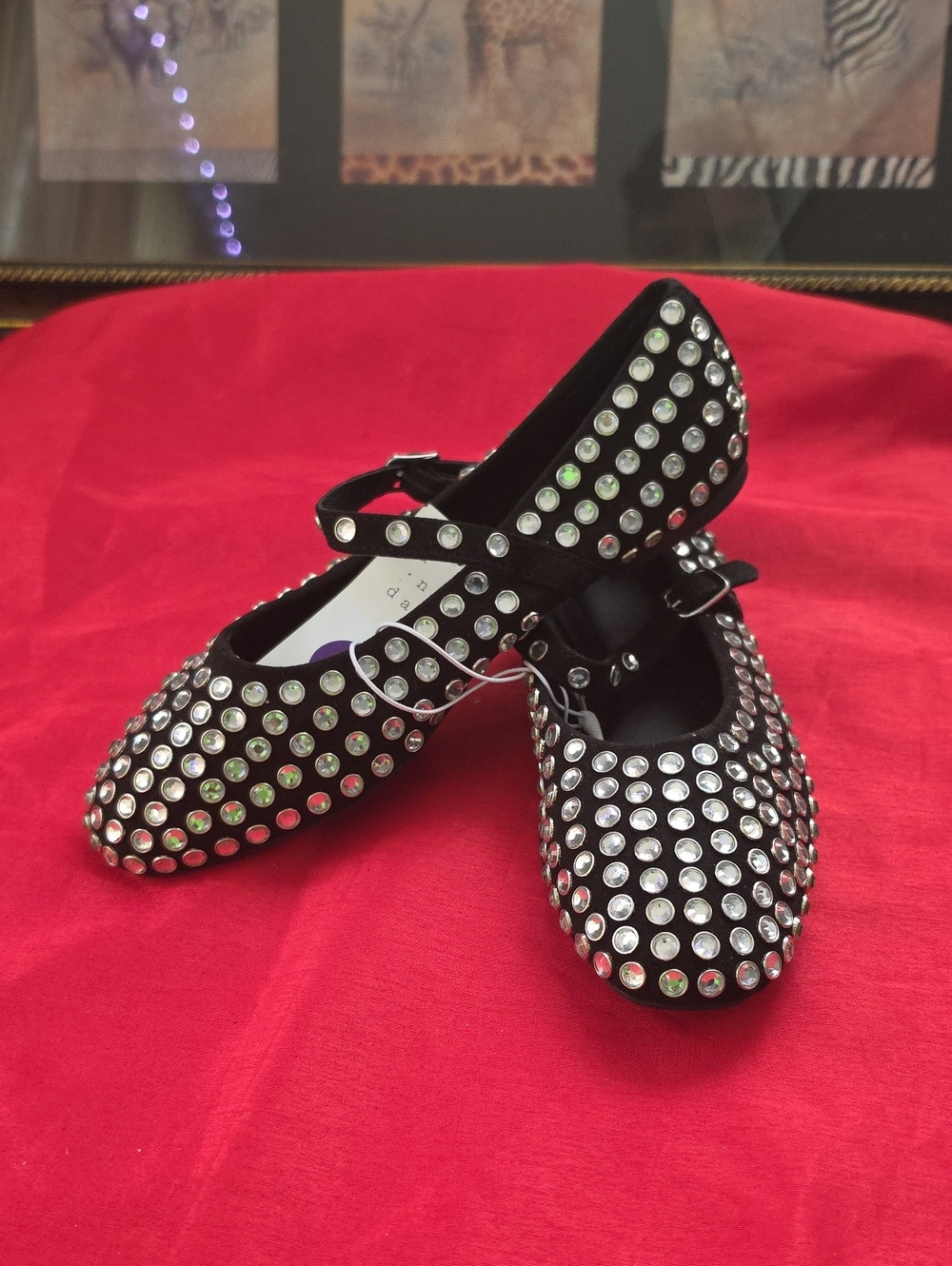a new day Black Studded Mary Jane Flats with Silver Rhinestones